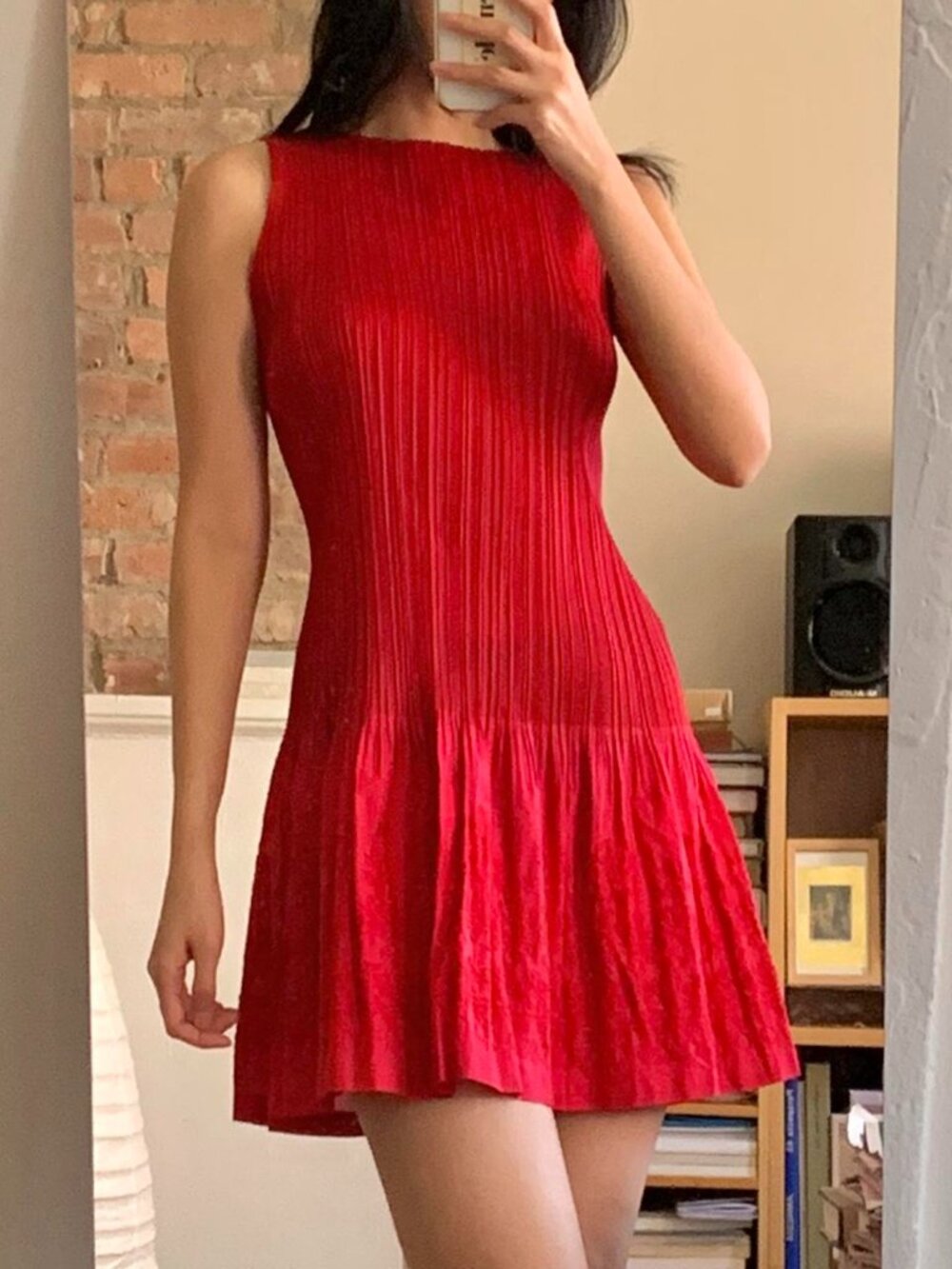 Issey Miyake Pleats Please Embroidery Cotton Ruffle Tank Red JP3